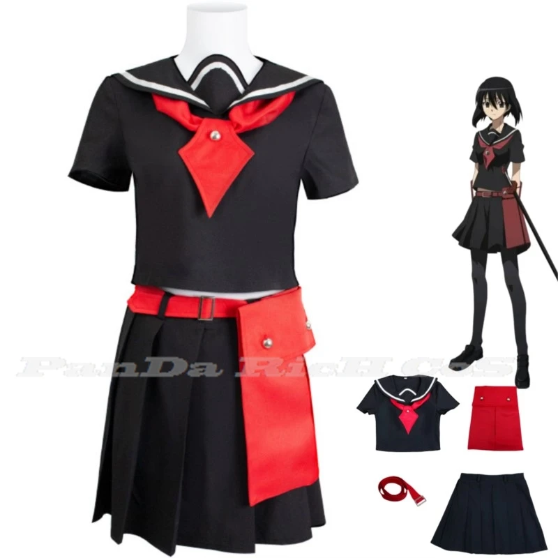 Anime Akame Ga KILL! Kurome Cosplay Costume Night Raid Black JK Uniform Skirt Woman Sexy Kawaii Carnival Halloween Sailor Suit