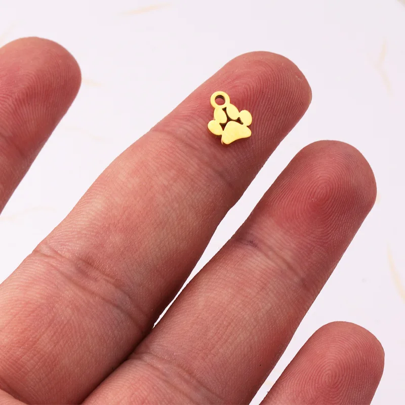 5Pcs 7x8.5mm Pet Paw Mirror Polished 304 Stainless Steel Dangle Charms For DIY Bracelets image 2