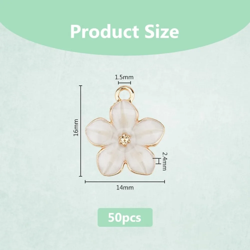 50Pcs Cherry Blossoms Flower Charms Enamel Flower Charms Cute White Flower Charms for Jewelry Making Bracelet Necklace Earrings image 2