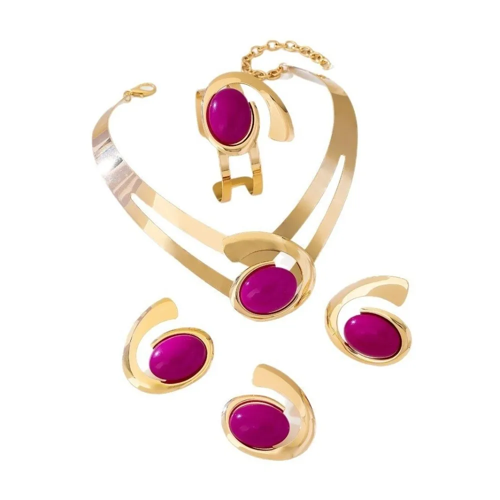 

5Pcs Elegant Geometric Jewelry Set Personality Versatile Asymmetrical Gemstone Jewelry Exaggerated