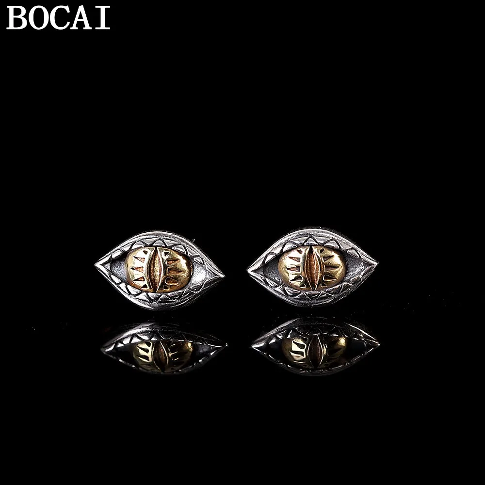 

BOCAI NEW S925 Silver Retro Simple Fashion Personality Horus Eye of God Earrings Men's and Women's Gifts