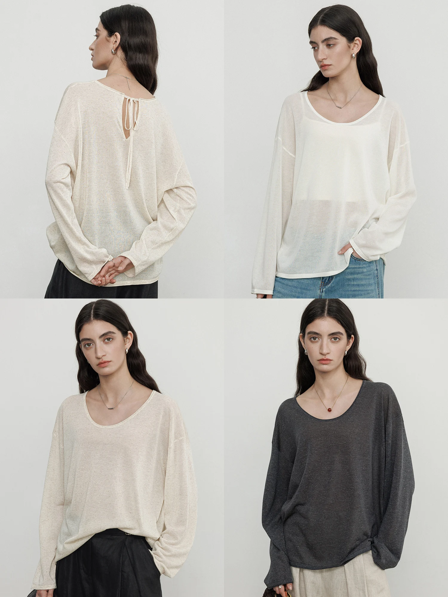 

CHICJRE Lin Lyocell Summer New Lazy Style Long Sleeve Women's Casual Top Airy Cover up Sun Protection Knitted Loose Fit