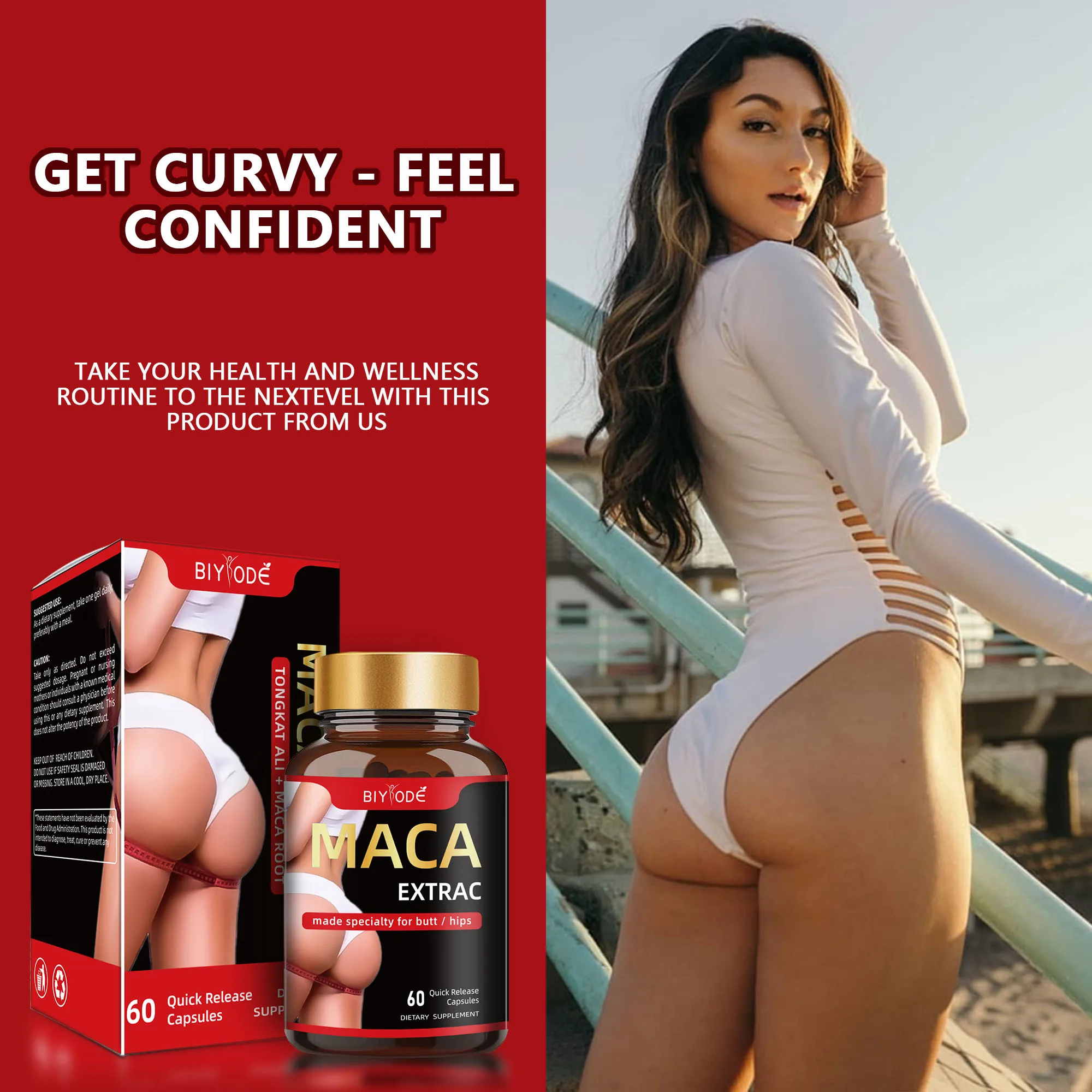 

Curve Butt Enhancement Pills - Organic Maca Root Power Capsules Bum Booty Pill is suitable for larger buttocks 60 Count
