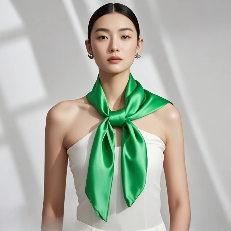 Solid Colour 70x70cm Women's New Style Small Square Scarf Versatile Long Silk Scarf Imitation Silk Neck Scarf Lightweight Style