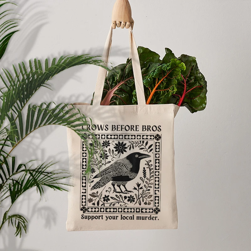 Crows Before Bros Vintage Crow Halloween Round Neck Dark Academy Gift Lipstick Shopping Storage Bag Travel Women\'s Shoulder Bag