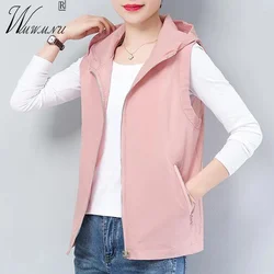 Oversize 5XL Casual Hooded Vest Women 2023 New Spring Summer Thin Liner Sleeveless Jacket Basic Loose Pink Short Chaleco Mujer