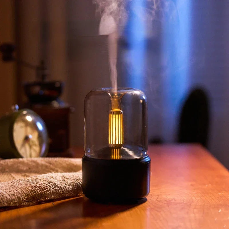 Nieuwe Kaarslicht Aroma Diffuser Draagbare 120Ml Usb Luchtbevochtiger Etherische Olie Koele Nevel Maker Fogger Met Led Nachtlampje