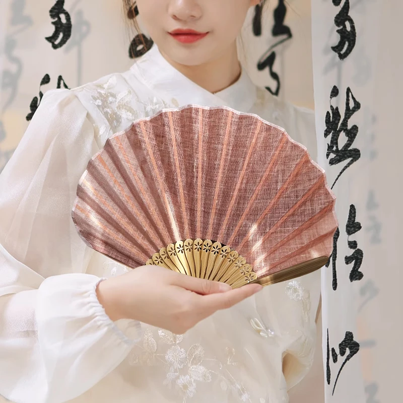 Cotton Linen Retro Fan Shell Fan Japanese Style Plain Translucent Texture Cloth Bamboo Folding Fan With Pendant Wedding Hand Fan