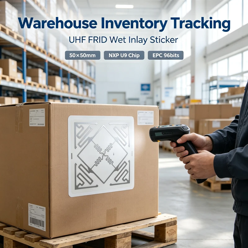 54*34mm UHF RFID Sticker Label NXP U9 Chip EPC 96bits Self Adhesive RFID Tag For Warehouse Carton Shipping Inventory Asset Track