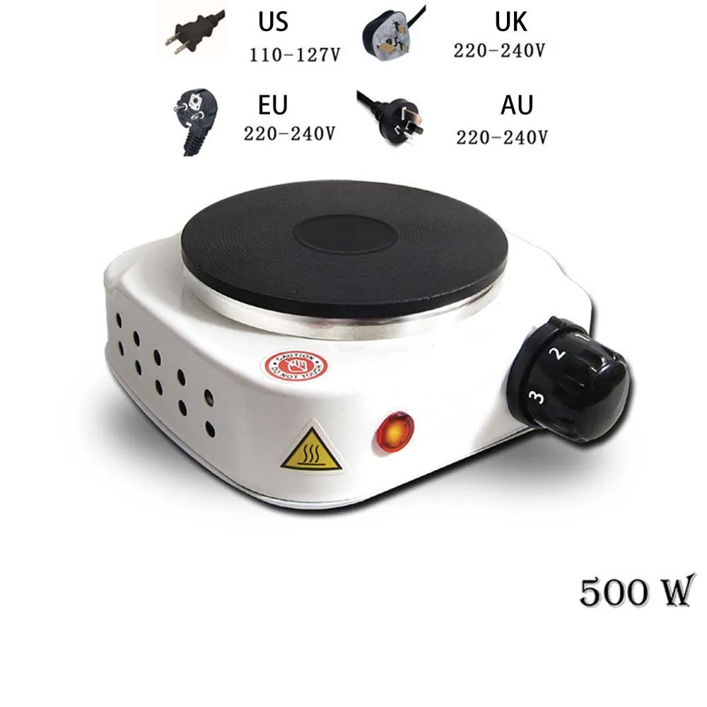 موقد كهربائي 500 وات، موقد واحد، مدمج ومحمول، درجة حرارة قابلة للتعديل، أبيض وأسود