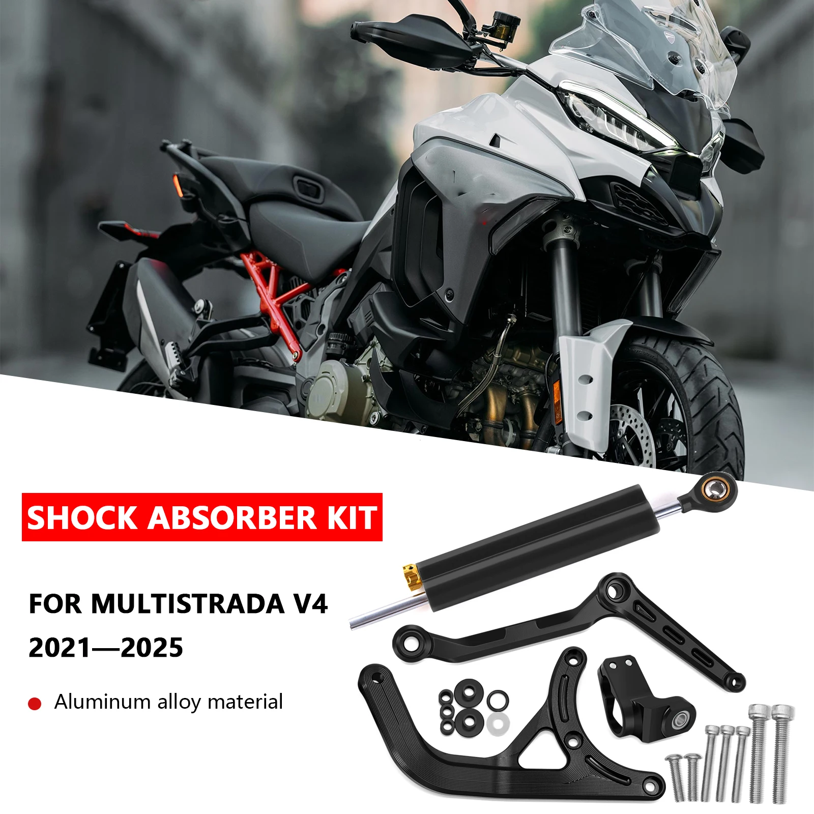 

For Multistrada V4 S Pikes Peak RS 2021-2025 Motorcycle Accessories Titanium Ruler Direction Steering Damper Bracket Kit