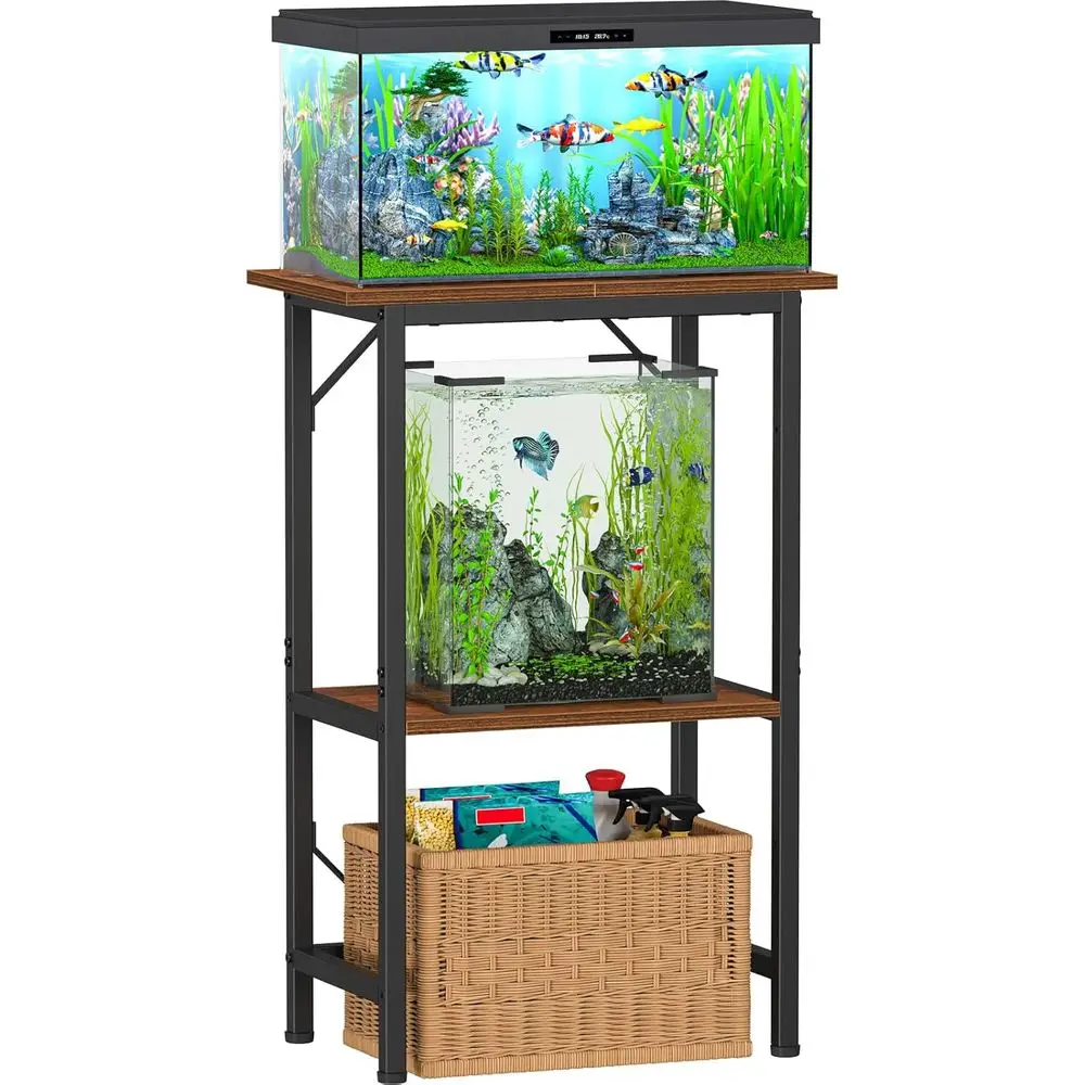

10 Gallon ish Tank Stand, Aquarium Stand 2-Tier Storage Shelves, Heavy Duty Terrarium Stand or Home Oice ish Tank Shel, 20.47" L