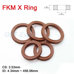 Fkm X-Ring Cs 3.53Mm Bruin Fluorrubber X Ringpakking Voor Hydraulische Cilinder Zuigerstang Id 4.34-456.06Mm Bestendig En Waterdicht