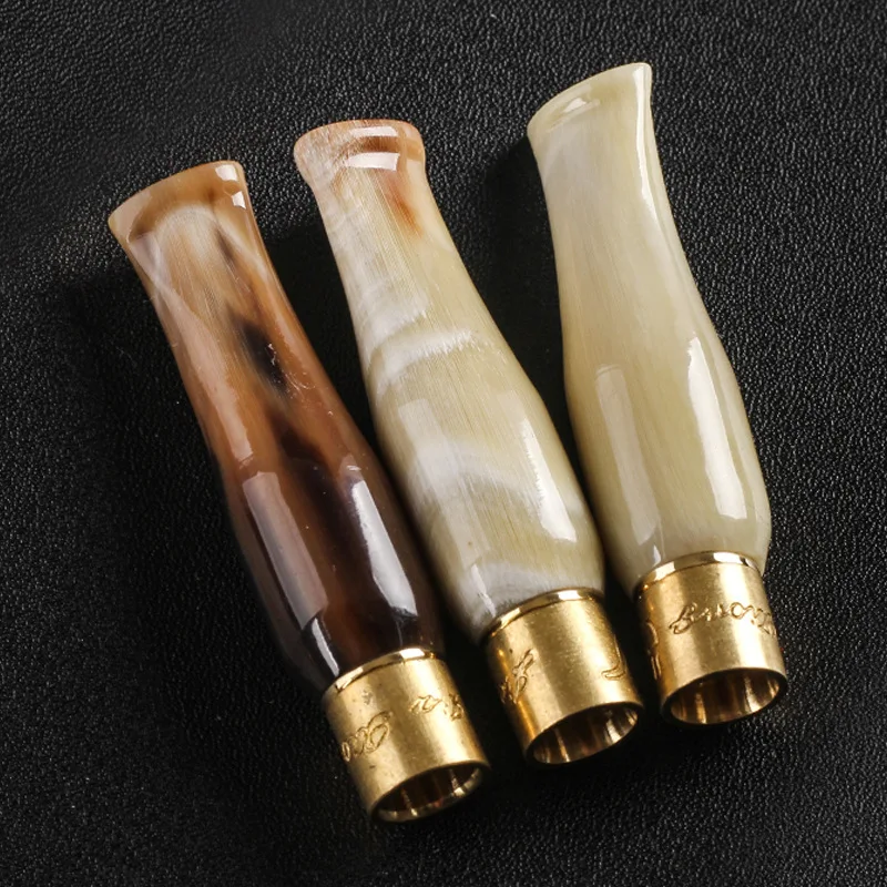 1Pcs Randomly Natural Yak Horn Mini Cigarette Holder Portable Men's Cigarette Holder Filter Washable Thick Cigarette Holder