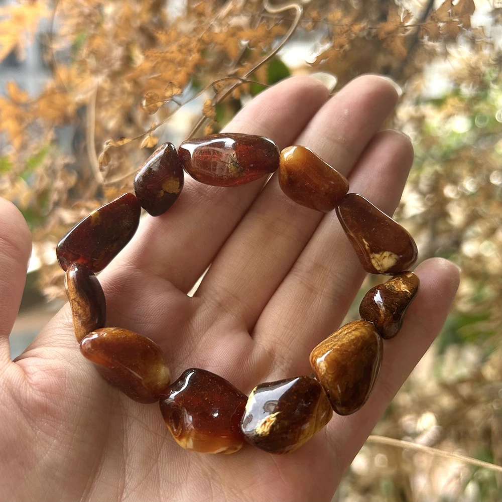 Natrural Genuine Baltic Amber Bracelet Amber Irregular Nuggest Beads Rought Size 15mm-16mm,Only One For Women Bracelets GIfit