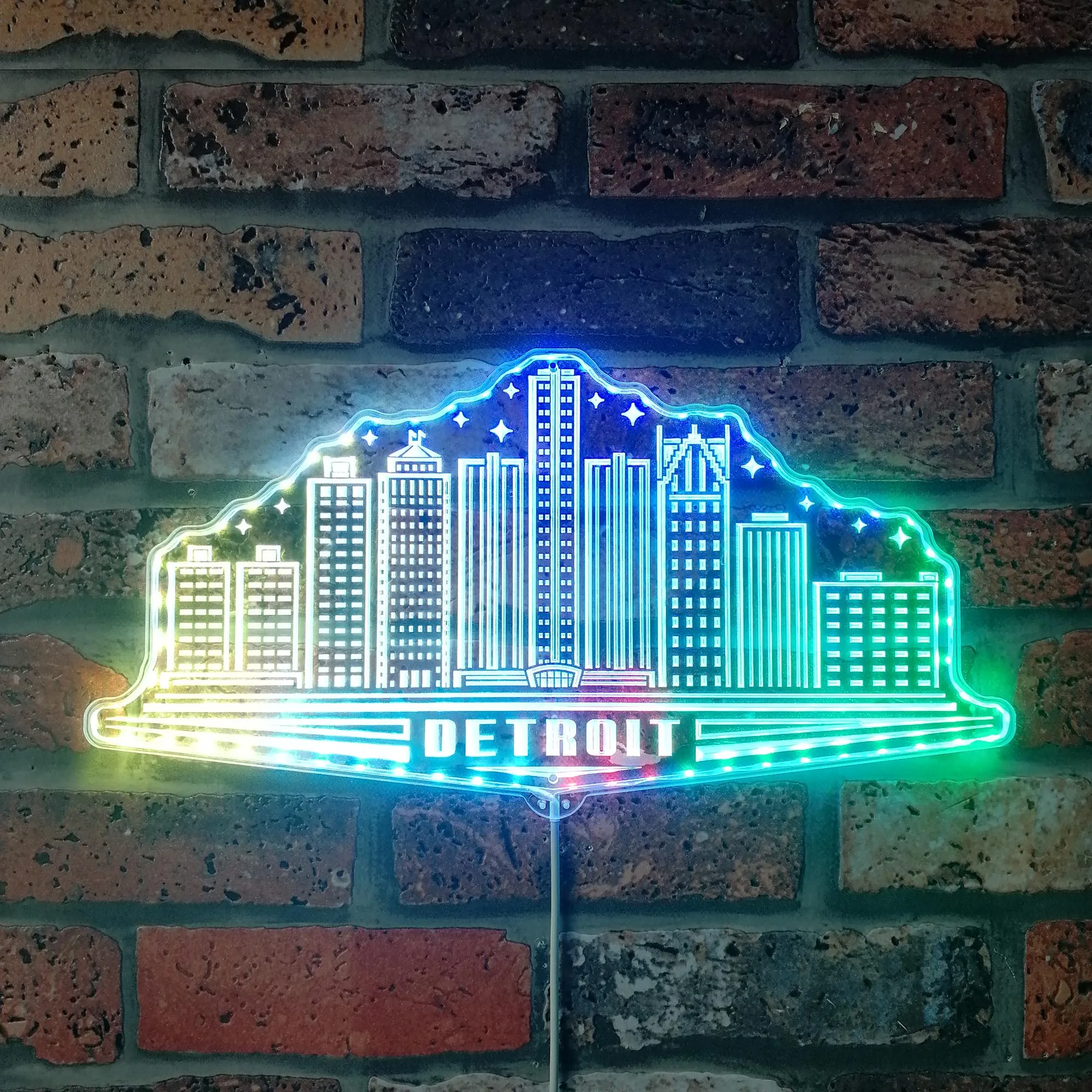 Detroit Michigan USA Skyline Silhouette RGB Dynamic Glam LED Sign st06-fnd-i0114