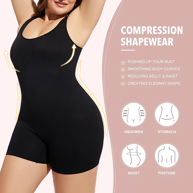 BurVogue Shapewear Waist Trainer Bodysuits Women Clothing Tummy Control Seamless Full Body Shaper Square Neck Jumpsuits Top