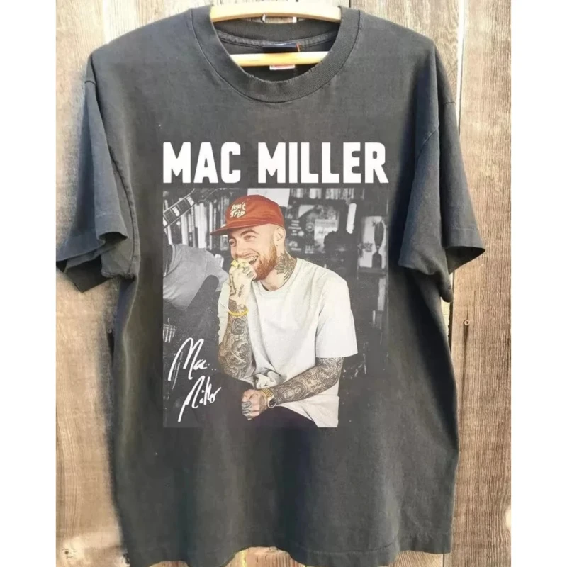 Neutral T-shirt Printed Retro T-shirt Men's T-shirt Mac Miller 90s Basic Style Charcoal Grey Short Sleeve