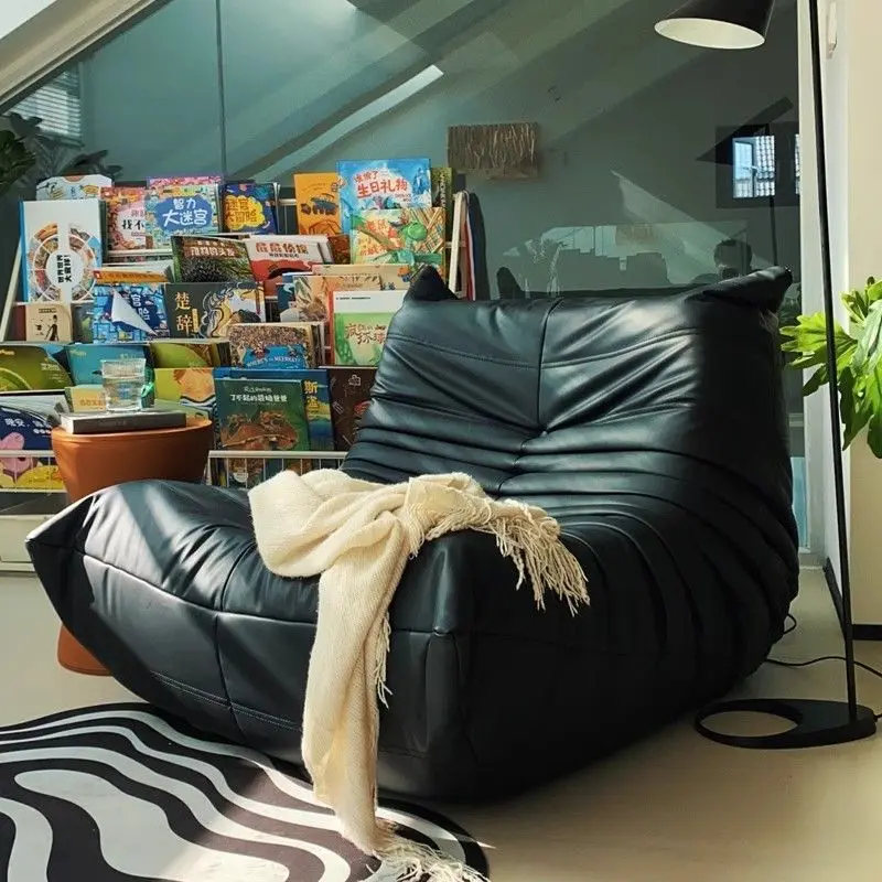 

Black caterpillar sofa lazy single leisure chair togo original small apartment balcony living room lying down leather The connot