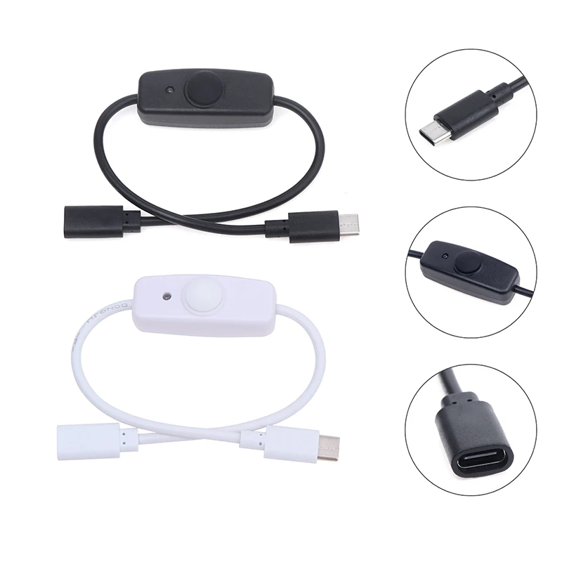 USB Type C With ON/OFF Switch Power Button 30CM Charging Extension Cable Universal Type-C Extension Cable