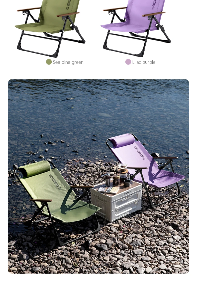 BISINNA Camping Folding Chair Adjustable Armrest Portable Relaxing Chair With Detachable Pillow for Beach Travel Hiking