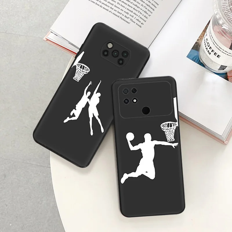 Silicone Black Phone Case for Xiaomi Poco C61 F5 F3 F1 X4 X3 X5 M3 M4 Pro M5 M5S C51 C50 C40 Shot Basketball Dunk Sports Cover