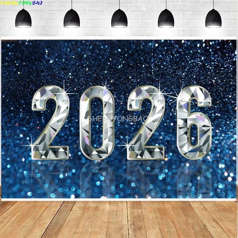 2026 الذهب سنة جديدة سعيدة خلفية بريق ساعة أضواء الشمبانيا بالونات عيد الميلاد الأسرة حفلة التصوير خلفية NY-03 #3