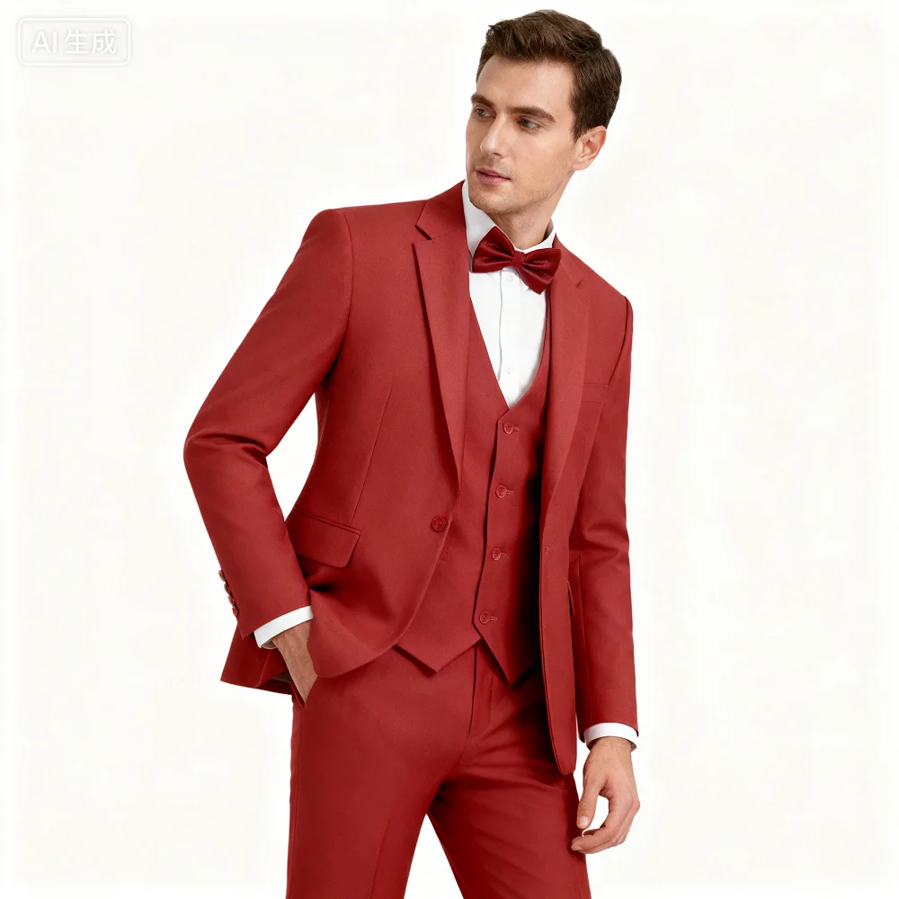 

Men's Slim Fit Double Breasted Blazer Vest And Pants Set Groom Tuxedo Business Party Wedding Attire