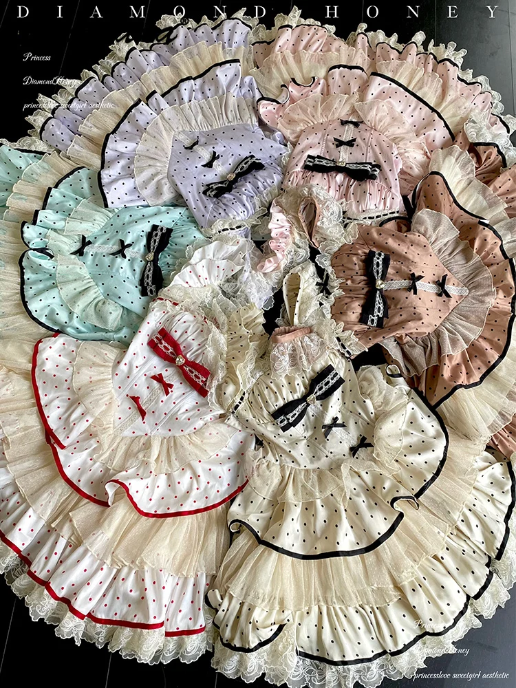 جديد الصيف الحلو فتاة المرأة منقطة سليم حمالة الدانتيل فستان الأميرة لطيف منتفخ قصيرة فساتين حفلة عيد ميلاد