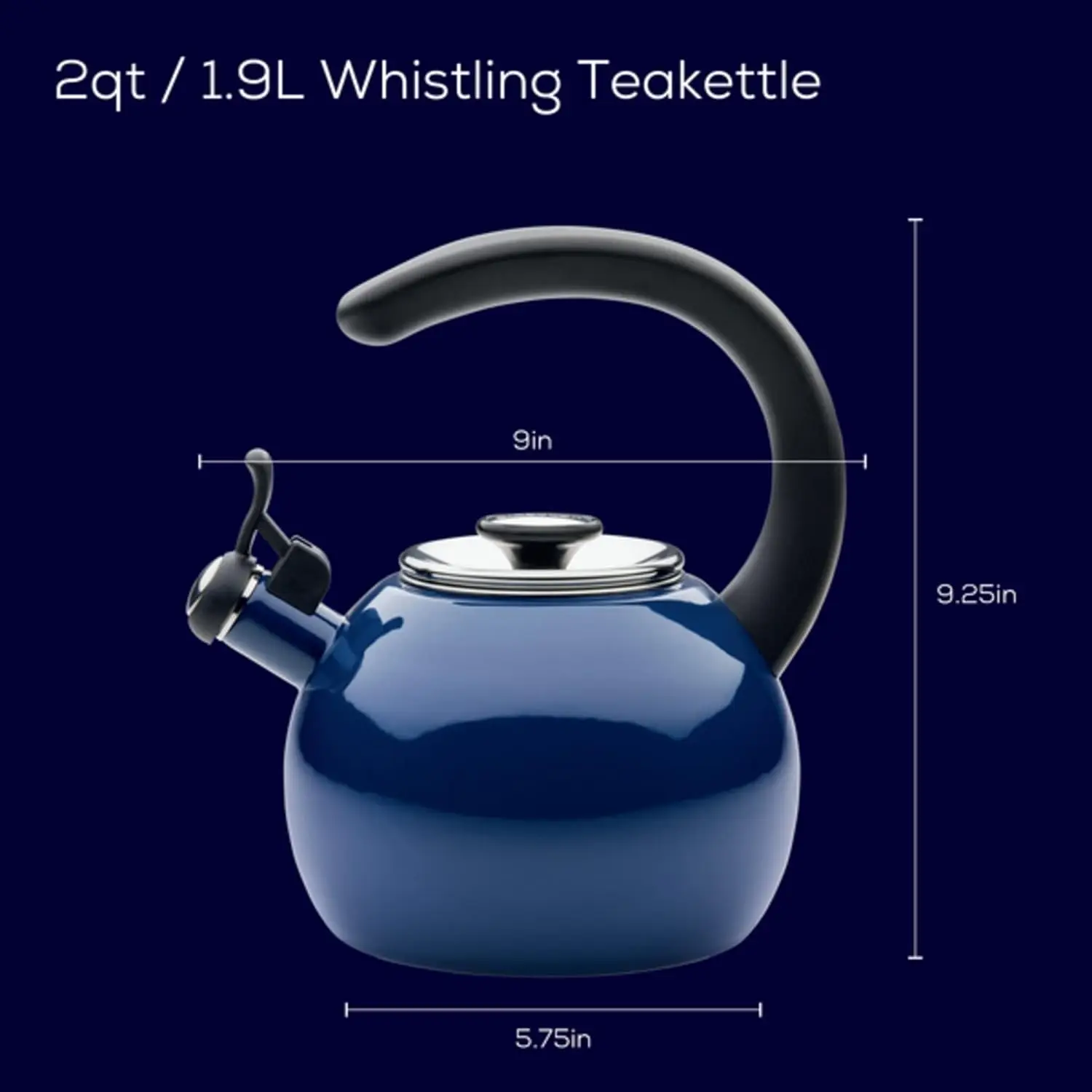 Enamel on Steel Whistling Teakettle/Teapot With Flip-Up Spout, 2 Quart - Navy