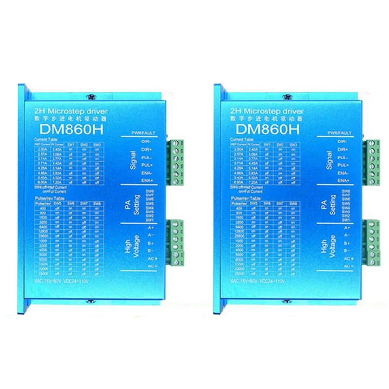 

2X DM860H DSP Digital 57/86 Stepper Motor Driver With Fan 2-Phase Nema23,34 DMA860H 7.2A,18-80VAC For Printing CNC Drive