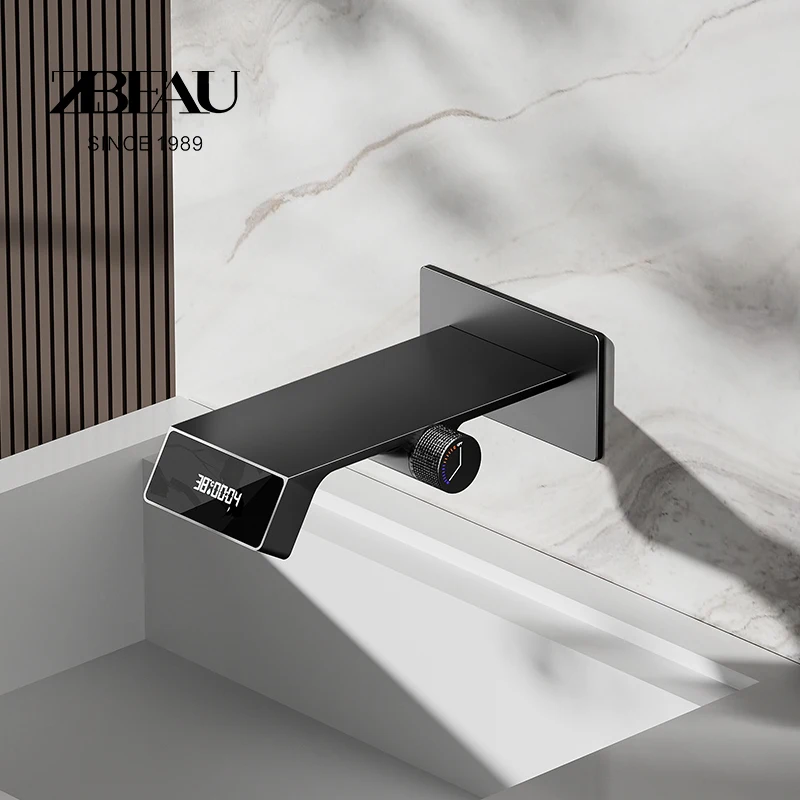 

Concealed faucet, digital display, all copper wall embedded, minimalist bathtub faucet for home use, hot and cold
