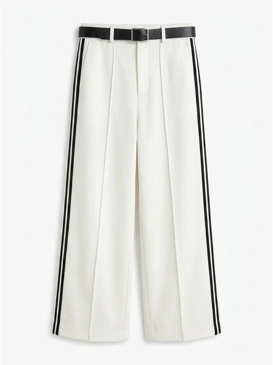 

Missuoo Women's White High Waist Cropped Wide Leg Trousers Black Side Stripe Casual Ankle Length Pants 2026 Fashion Bottoms