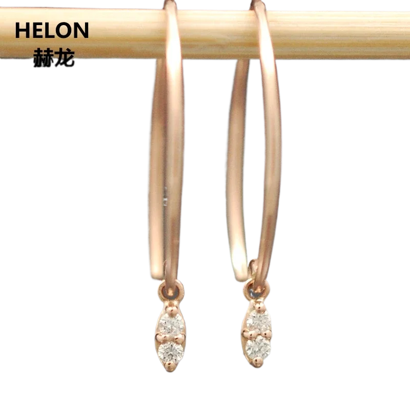 Solid 14k Rose Gold Women Earrings Engagement Jewelry White Yellow Gold 0.09ct SI/H Full Cut Natural Diamonds Drop Earrings