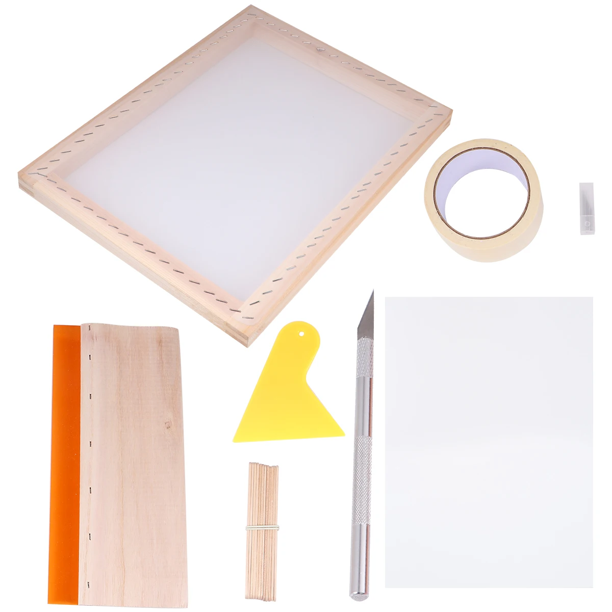 

1 set Silk Screen Printing Set Wood Frame Squeegee Scraper Film Mask Tape Craft Blades Reusable Tools for Home