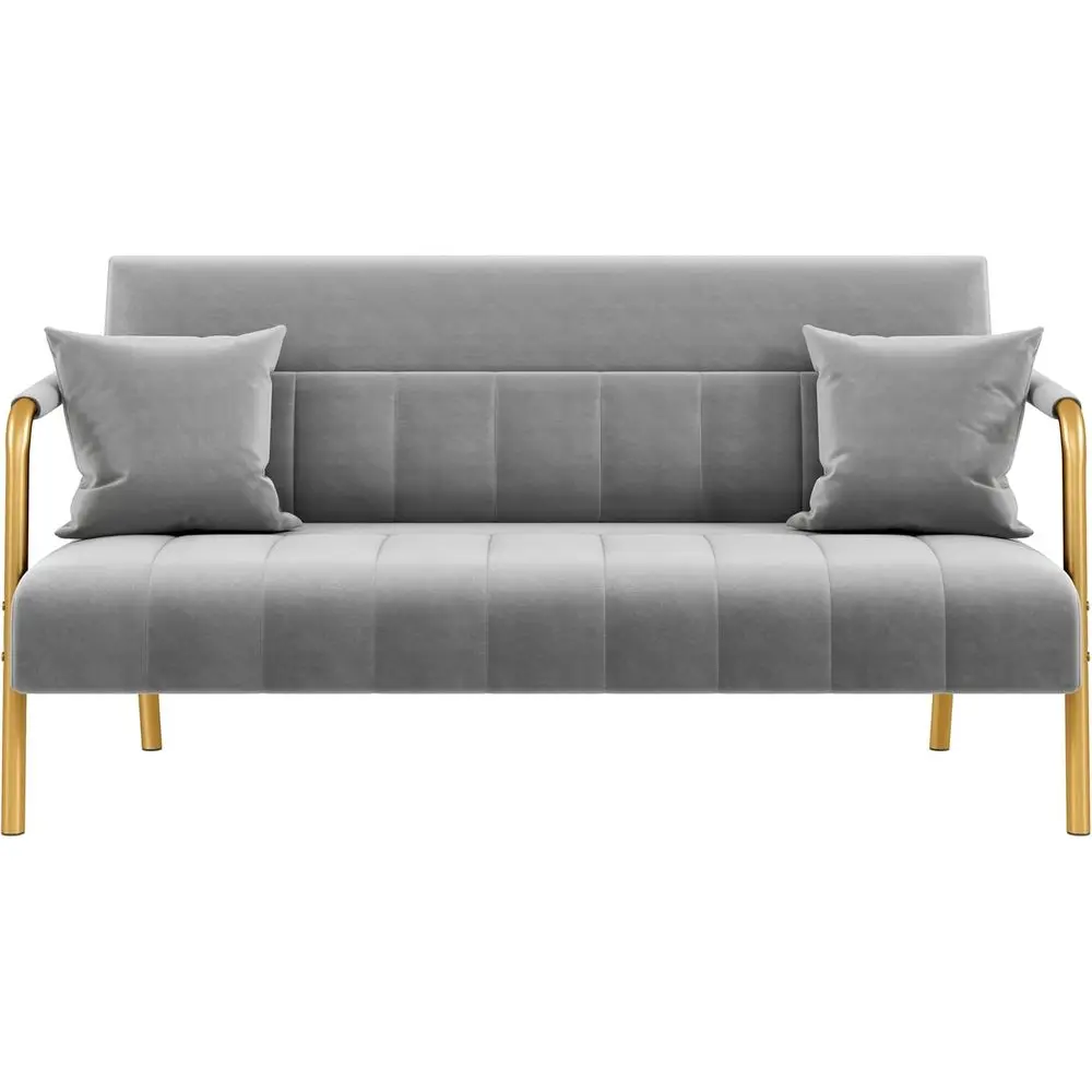

W Modern Sofa Small Sofa Luxurious Velvet Fabric Couch with Gold-Tone Metal Arms and Legs for Living Room, Home Office, Studio L