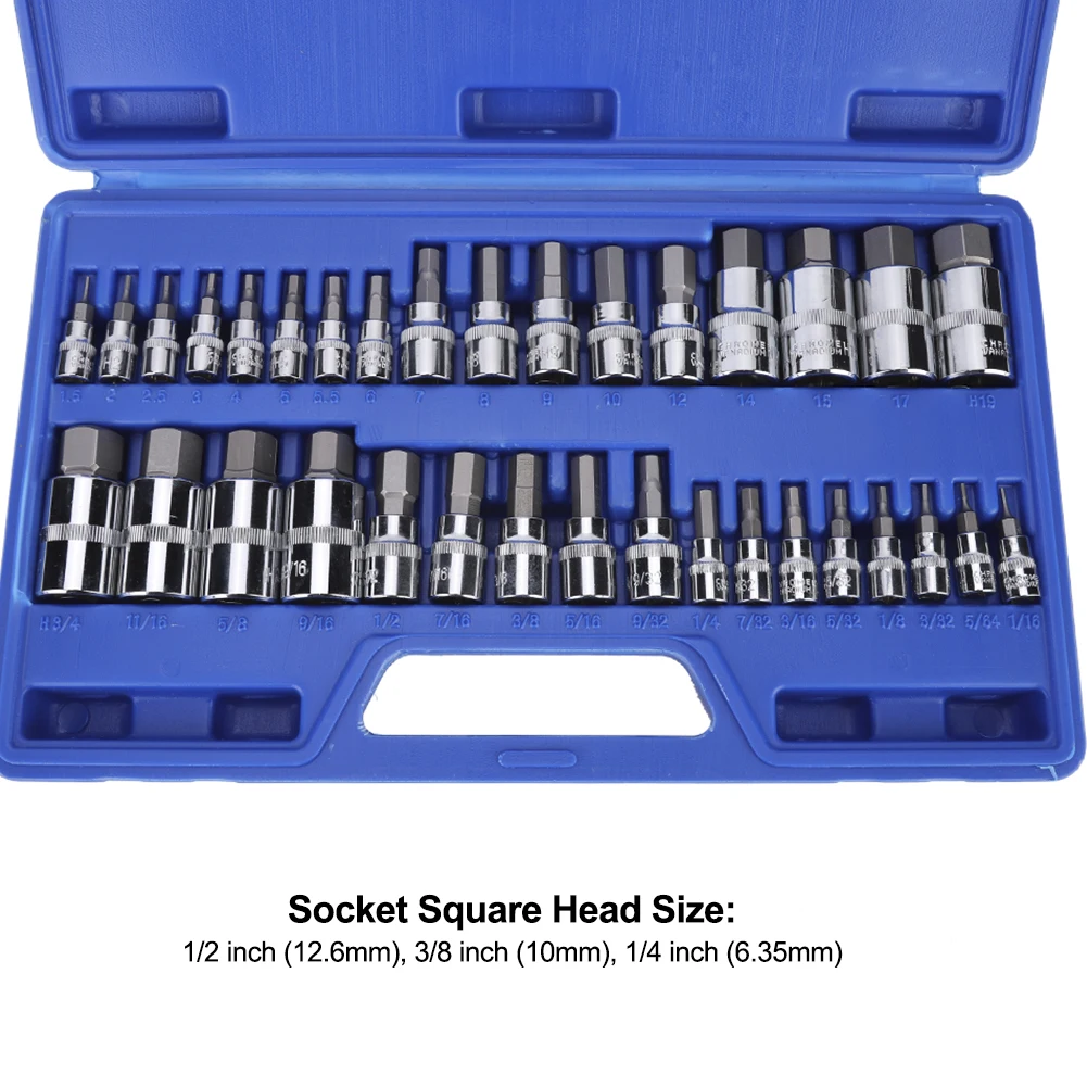 

34pcs Inner Hex Bit Socket Set 1/2in 1/4in 3/8in Nut Wrench Driver Adapter Power Tools Socket Bit Adapter Hex Bit Socket