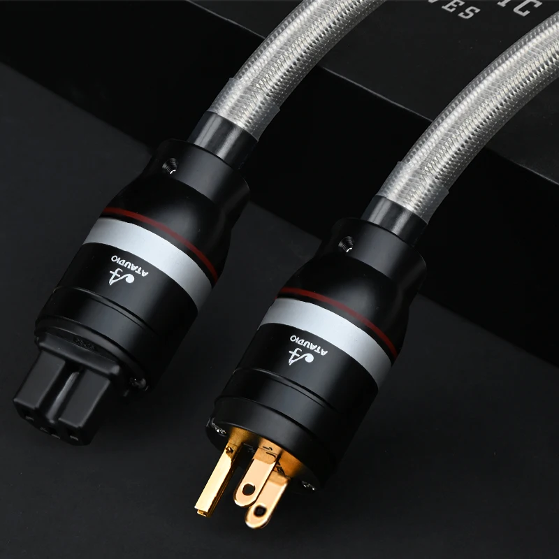 ATAUDIO Hi-End-HiFi-Stromkabel 7N OFC Silber Mixed Core Sound-Verbindungskabel mit US/AU/EU-Stecker für CD-Player-Verstärker 3