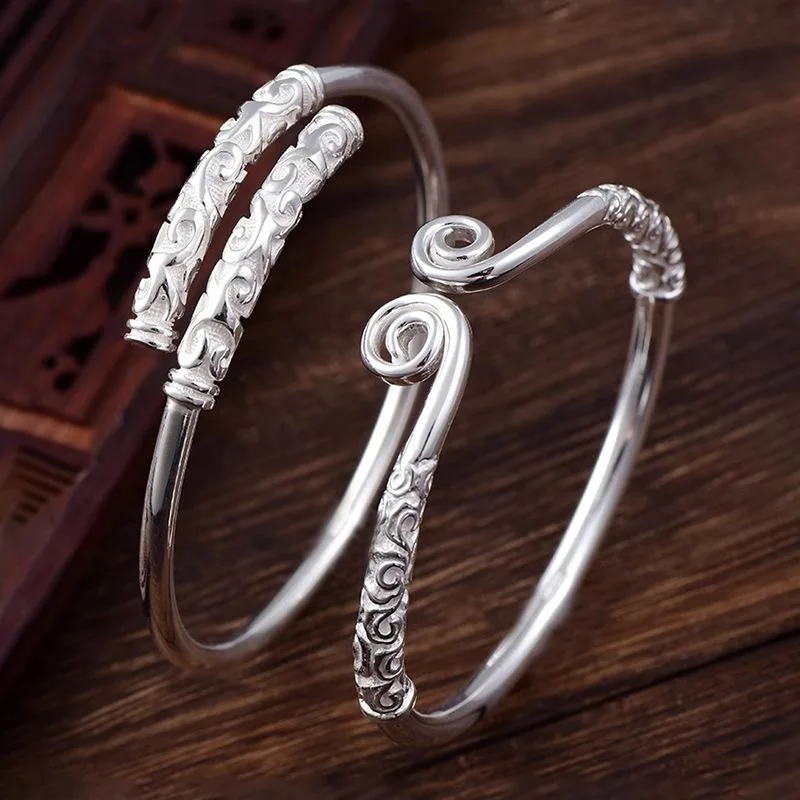 

High Quality 999 Sterling Silver Men's and Women's Bracelets, Ethnic Style High-end Couple Retro Charm Wristband Jewelry Gifts