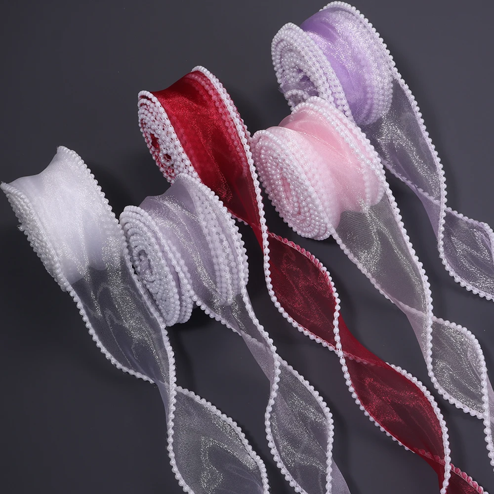 5 Yards 4 cm Fischschwanz-Perlengarnband, Seidenorganza-Spitzenband, Gurtband für DIY handgemachte Schleifen, Blumensträuße, Geschenkverpackungen, Hochzeitsdekoration – Detail 7