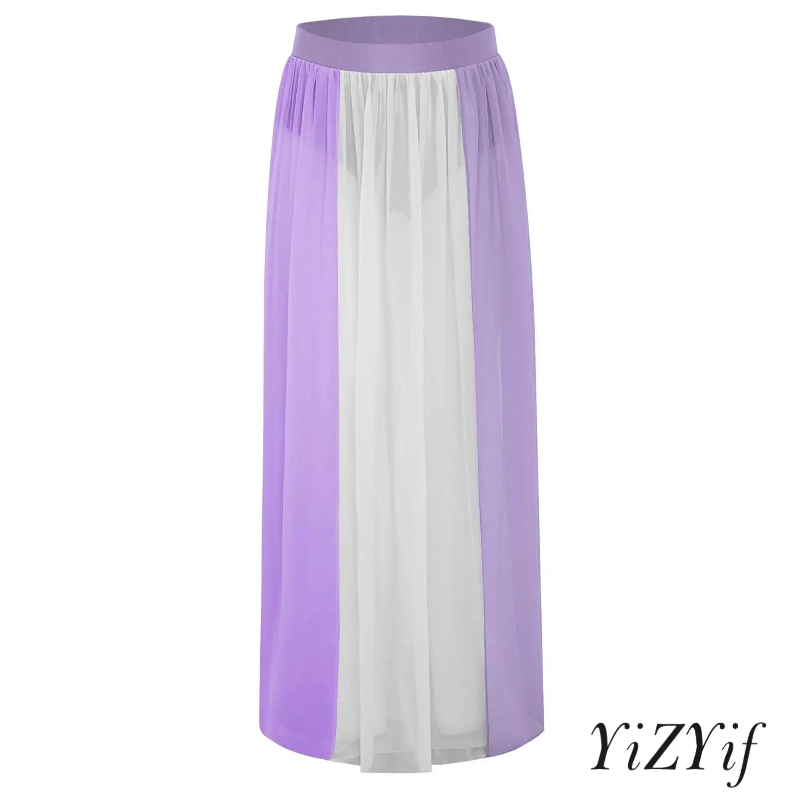 

‌Kids Girls Elegant Split Design Lyrical Dance Skirt Comfortable Stretchy Waist Built-in Briefs for Dance Performances Recitals‌