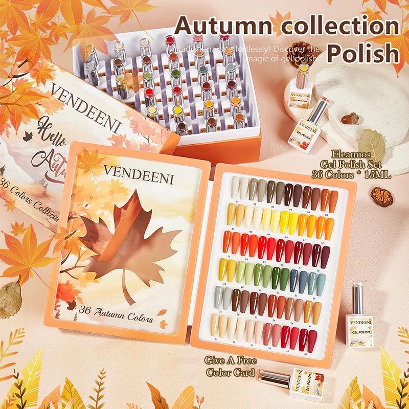 36 Colors Autumn Gel Polish Set Fall Collection Nail Art Kit UV LED Soak Off Manicure Varnish Long Lasting Shiny Art
