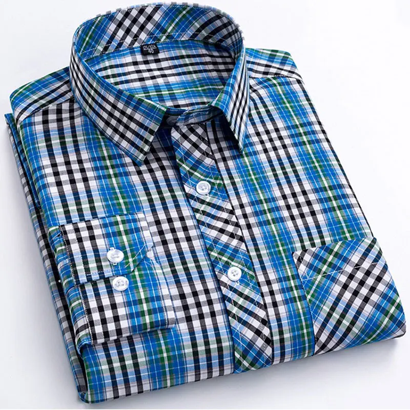 8XL 7XL Super size 100% cotton thin four seasons fashion plaid men\'s long sleeve shirt Business casual social wear free air