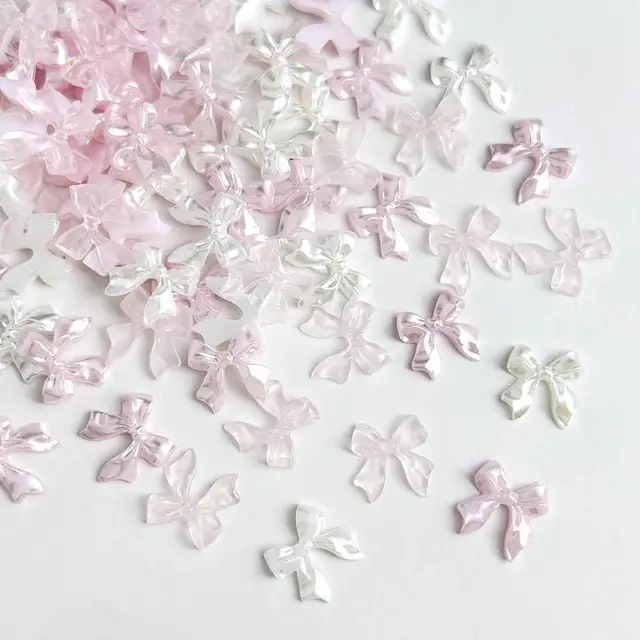 50szt 3D Sweet Pearly Glossy Ribbon Bow Resin Nail Charms Ballerina Bow Tie Nail Art Decoration Akcesoria do paznokci Manicure DIY