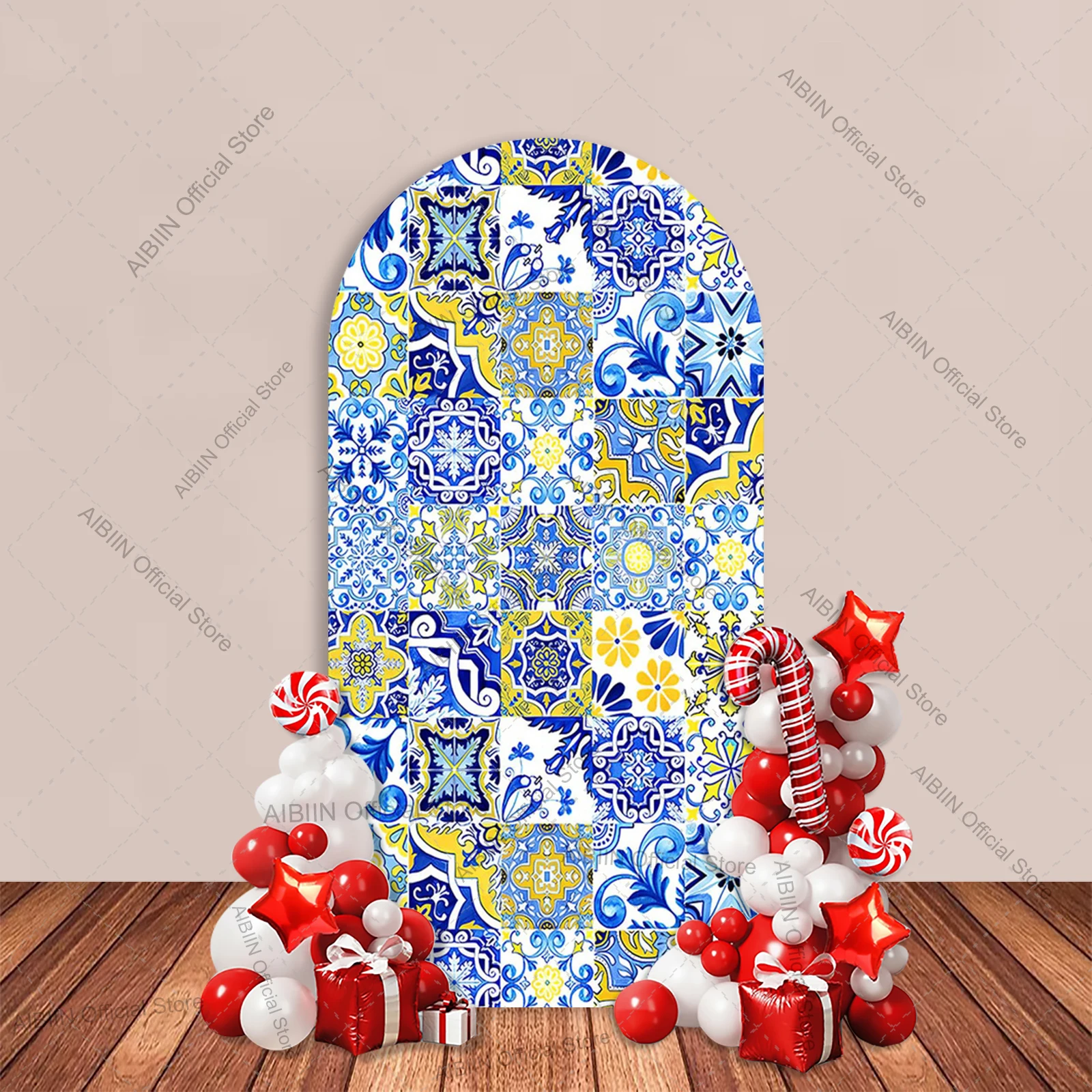 Lemon Bridal Shower Arch Backdrop Cover Blue Tiles Birthday Baby Shower Party Decor Background Wedding Cake Portrait Photozone
