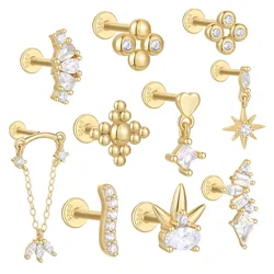 LENNIK-pendientes perforados de Plata de Ley 925 para mujer, aretes de onda/bola/corona, borla de circón, joyería de Boutique para fiesta y cena, 1 unidad