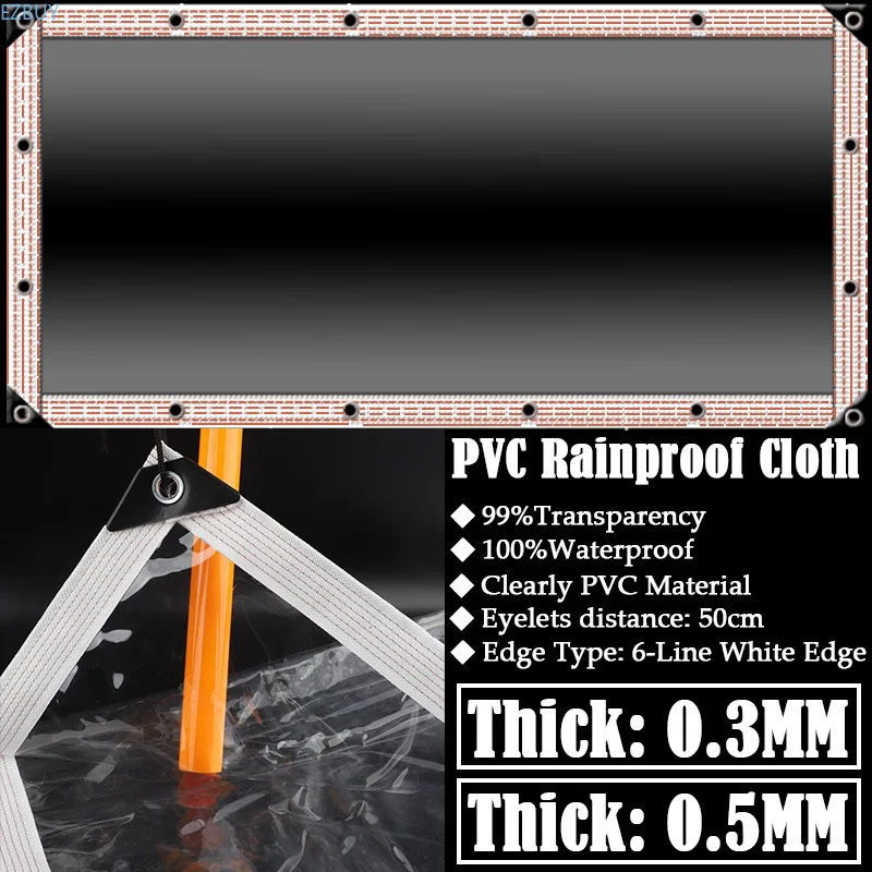 Customize 0.3/0.5mm Transparent Rainproof Cloth PVC Tarpaulin Outdoor Pergola Windbreak Home Balcony Windows Waterproof Tarp