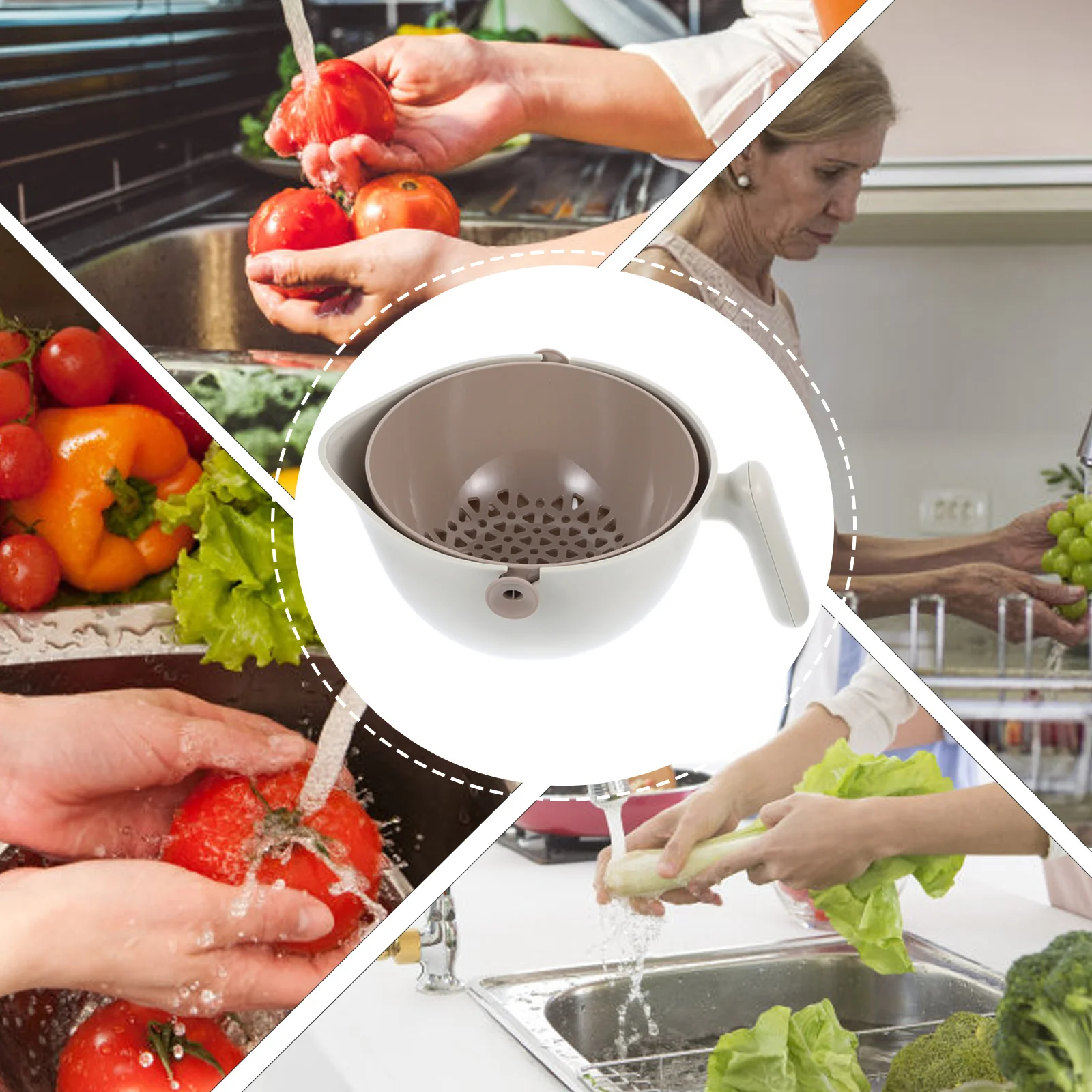 

Rotatable Drain Basket Pp Abs Material Fruit Vegetable Washing Holder Fine Holes Strainer Kitchen Colander Bowl Draining