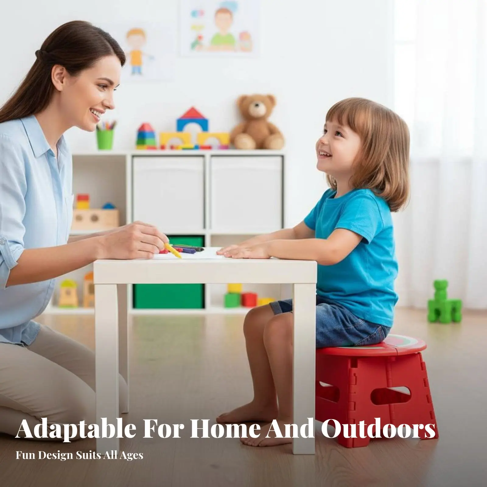 

Telescopic Stool Fun Cartoon Top Telescopic Round Stool foldable Design Space-Saving for Children, trip, Camping, Gardening