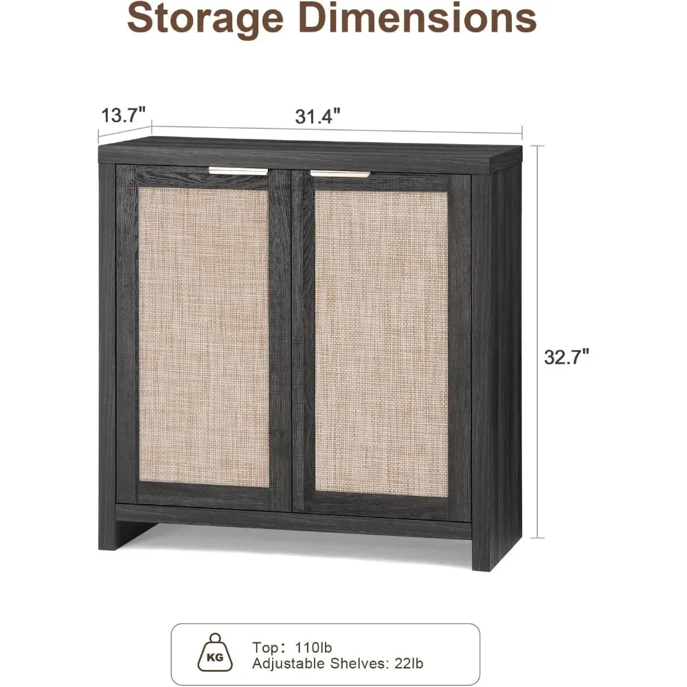 XMSJ Rattan Storage Set, Buffet Cabinet, armários de sala, 3 portas, 3 gavetas, 65,4"